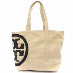 トリーバーチ TORY BURCH トートバッグ キャンバス ロゴ ベージュ 紺 /JS ■GY18