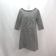 ◇ Le minor ルミノア Uネック ボーダー柄 シンプル 厚手 オシャレ 長袖 ロングTシャツ サイズ1 ブラック系 レディース E  【1305020010800】