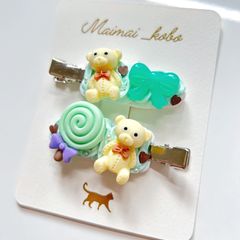 ホイップデコヘアピン＊ミントくま
