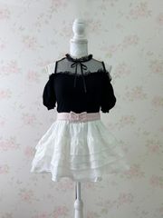 Ank Rouge Off Shoulder Tulle Top (Black) Y2K Himekaji Jirai