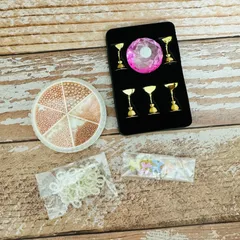 まとめ売り レジン封入に最適！パーツセット（メタルカップ・リボン・パールフラワー・メタルビーズ）