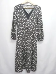 ◇ Θ ナチュラルビューティーベーシック 花柄 長袖 ロング丈 ワンピース サイズM ブラック系 レディース E  【1507160002466】