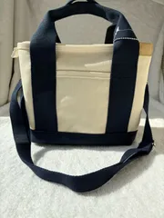 トートバッグ キャンバス 2way ミニトートバッグ 大容量 帆布 レディース 3仕切り 通勤 ランチバッグ ホウイトxネイビー