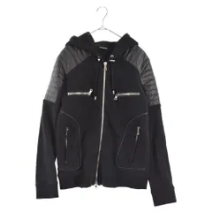 BALMAIN (バルマン) ラムレザー切替バイカージップアップパーカー ブラック W5HJ219D125のサムネイル