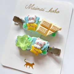 ホイップデコヘアピン＊ミントくまエンジェル