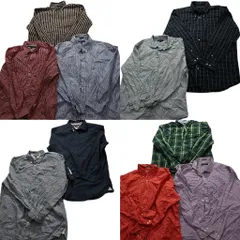 古着卸 まとめ売り トミーヒルフィガー 長袖シャツ 10枚セット (メンズ 2XL ) 90s ストライプ チェック ワンポイント 中古 古着 MY4468