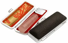 印鑑 実印 女性 15mm はんこ セット ローズクォーツ 紅水晶 ケース付き 牛革もみ皮ケース モミ革 黒色 朱肉付き セット 牛革もみ おしゃれ 牛もみ ブラック 朱肉付き 旧字 特殊文字 作成 OK 成人祝い 天然石 15