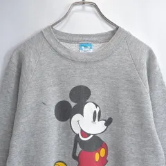 80s アメリカ製 Disney ミッキー フロッキープリント スウェット グレー ヴィンテージ ビンテージ 古着 レディースLサイズ相当