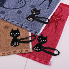 猫 ハンドタオル レッド ブルー ブラウン ねこ 30×30㎝ コットン 綿 赤 青 茶 ハンカチ