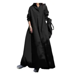【迅速発送】JINJUDUO シンプル ワンピース レディース ワンピース 着痩せ マキシ丈 シャツ ロング ワンピース ゆったり おしゃれ 長袖 無地 体型カバー 大きいサイズ レディース 春 夏 秋 民族風