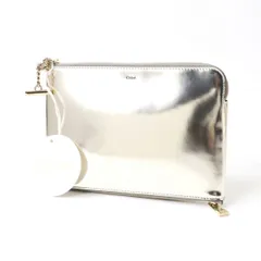 未使用品◇Chloe クロエ 3P0801-H5A DREW ドリュー ロゴ入 パテントレザー POCHETTE ポーチ シルバー レディース スペイン製 箱・保管袋付のサムネイル