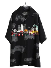【お得なクーポン配布中!】 KOMAN オールドカー 総柄 オープンカラー 半袖シャツ XL 開襟 チカーノ