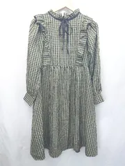 ◇ Θ paravion パラビオン ギンガムチェック柄 長袖 膝下丈 フレア ワンピース サイズF グリーン系 レディース E  【1507160007850】