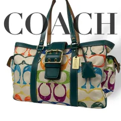 良品 4876 COACH コーチ トートバッグ シグネチャー レザー グリーン