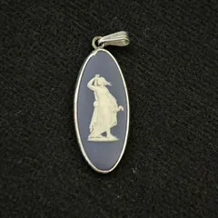 【良品】Wedgwood ウェッジウッド ブルージャスパー カメオ ペンダントトップ シルバー枠　1025009　Wedgwood Blue Jasper Cameo Pendant Sterling Silver Oval Classical Lady