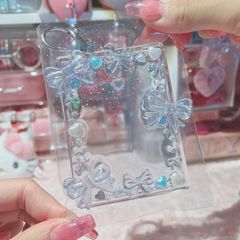 No.234 トレカケース  レジンデコ　フォトインキーホルダー　水色　ブルー