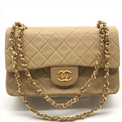 良品 CHANEL シャネル ココマーク マトラッセ Wフラップ Wチェーン ラムスキン チェーン ショルダー バッグ ベージュ レディース db14