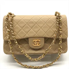 良品 CHANEL シャネル ココマーク マトラッセ Wフラップ Wチェーン ラムスキン チェーン ショルダー バッグ ベージュ レディース db14