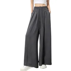 【新品】 [Maeau] ワイドパンツ レディース 夏 ロングパンツ 涼しい ウエストゴム 大きいサイズ 着痩せ 快適 ズボン ボトムス 接触冷感 カジュアル 通勤 アウトドア グレー M 1