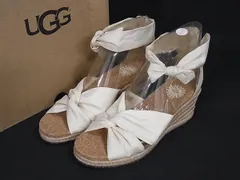 ■新品同様■ UGG アグ ストロー×ナイロン×レザー ヒール サンダル サイズ22cm 靴 レディース ベージュ系×アイボリー系 GB1002