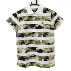 【新品】パーリーゲイツ 半袖ポロシャツ 白×カーキ系 ボーダー 迷彩 カモフラ ロゴ刺しゅう レディース 1(M) ゴルフウェア PEARLY GATES