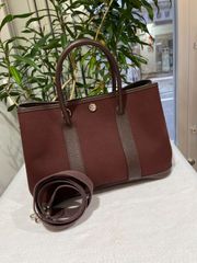 【美品】HERMES エルメス ガーデンパーティTPM 30 ヴェルソ ストラップ付き トワルオフィシエ×ブッフル ブラウン×ネイビー シルバー金具 I刻印□ 中古 ハンドバッグ トートバッグ 2WAYバッグ レディース 女性用 本革 レザー ブランド レア