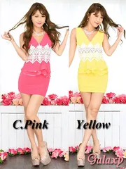 ウエストクロシェレース透け ペプラムラインストレッチミニワンピ