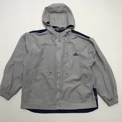 adidas アディダス CLIMAPROOF ナイロンジャケット フード メッシュライナー メンズM グレー/ネイビー