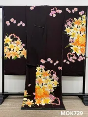 振袖 仮絵羽 舞台衣装 金駒 銀彩 銀通し 正絹 百合 未仕立て品 八掛付き MOK729