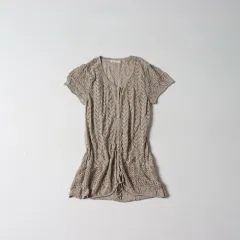 クロシェ Vネック スリム ライン 半袖 カーディガン ワンピース