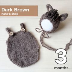 ３ヶ月ダークブラウン♪馬帽子&ロンパース♪ニューボーンフォト撮影衣装　午年　月齢