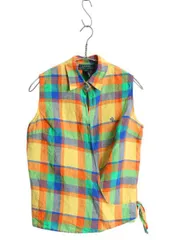 【お得なクーポン配布中!】 90s ローレン ラルフローレン ノースリーブ チェック ラップ シャツ レディース S 程 古着 オールド ポロ 100% リネン 重ね着 マルチカラー