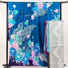 振袖 身丈161.5cm 裄丈67cm M 袷 花井幸子 落款 縮緬 緑 正絹 秀