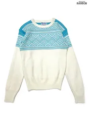 古着 総柄 ノルディック柄 ウール 長袖 ニット セーター ベージュ 水色 (ttu2502011)