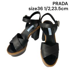 美品 プラダ PRADA サンダル チャンキーヒール ハイヒール レザー 黒 36ハーフ、23.5cm レディース 5D784