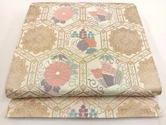 平和屋着物◎六通柄袋帯　唐織　亀甲取華文詰　金糸　正絹　逸品　BAAT5441yt