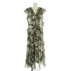 スナイデル SNIDEL タグ付き キャンバスペイントプリントワンピース フリル ノースリーブ ロング丈 フラワー 花柄 総柄 1 M カーキ /KO ■OS