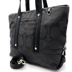 ✨良品✨ COACH コーチ トートバッグ　ハンドバッグ  ショルダーバッグ 2way シグネチャー キャンバス レザー 革 ブラック 黒色 ユニセックス 男女兼用 メンズ レディース