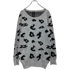 girl's コットン混紡 アニマル柄 ニット セーター レディース XL～ ライトグレー ブラック 古着卸 アメリカ仕入 a611-8168