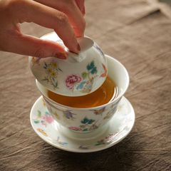 未使用品 蝶恋花三才蓋碗 中国茶器 景徳鎮　蓋付き茶器 飲茶食器