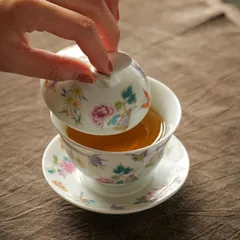 未使用品 蝶恋花三才蓋碗 中国茶器 景徳鎮　蓋付き茶器 飲茶食器