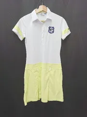 ◇ ⊂ FILA GOLF フィラゴルフ ロゴ刺繡 ゴルフウェア 半袖 ミニ ワンピース サイズM ホワイト イエロー系 レディース E  【1507230005519】