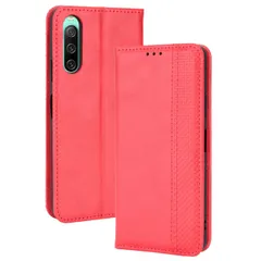 Xperia 10 IV ケース 手帳 SO-52C SOG07 エクスペリア10 マーク4  チェック柄 合革 レトロ 手帳 ケース 【Color】 レッド