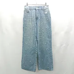 ◇ Θ◎●未使用● GRL グレイル パールビジュー 綿100% デニム サイズM ブルー レディース E  【1503060040102】