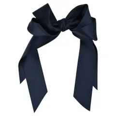【人気商品】大きめ レディース ロングサテン バレッタ 結婚式 かわいい リボン ヘアアクセサリー 7.ネイビー