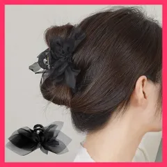 ★スタッフおすすめ★ バンスクリップ 髪飾り オーガンジー 黒 ヘアアレンジ小物/韓国ヘアアクセ/誕生日 プレゼント レディース ヘアクリップ ヘアアクセサ おすすめ おしゃれ　人気 上品 99QNSP-008