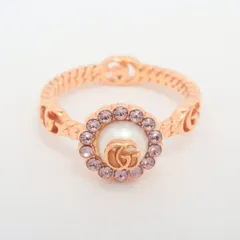 【鑑定済み】 GUCCI グッチ ダブルG フラワー リング S （実寸12号） GP × ストーン × フェイクパール ゴールド ローズゴールド イタリア製