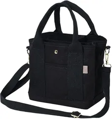 Crossmarbery クロスマーベリー ミニトートバッグ 2way ショルダーバッグ キャンバス ハンドバッグ 手提げ 軽量 R36( ブラック)