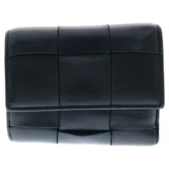 BOTTEGA VENETA (ボッテガヴェネタ) マキシイントレチャート カセット コンパクトウォレット 三つ折り財布 コインケース ブラック レザー ゴールド金具 651372