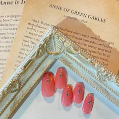 ③【ネイルチップ】ジェルネイル 春ネイル ピンク ストーン  可愛い シンプル オフィスネイル 大人ネイル 推しカラー オリジナル サイズ変更可 オーダー受付中